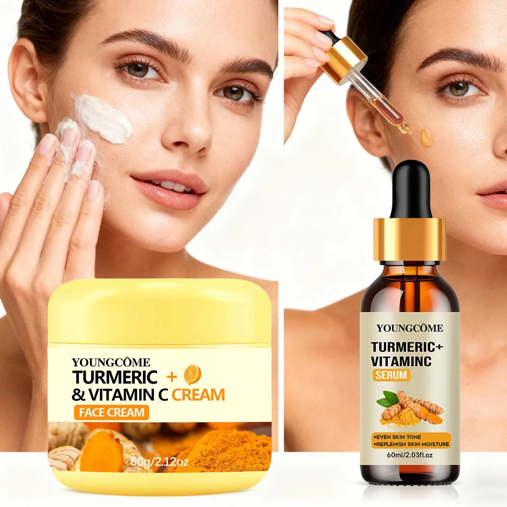 YOUNGCOME Turmeric & Wtamin C Cream & Essential Set with Collagen and Retinol Facial Moisturizer for deep nourishing Oasis Select