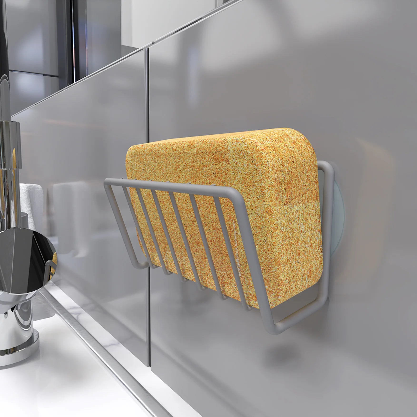 Sink Sponge Holder Rack – Wall Mount Steel Kitchen Organizer