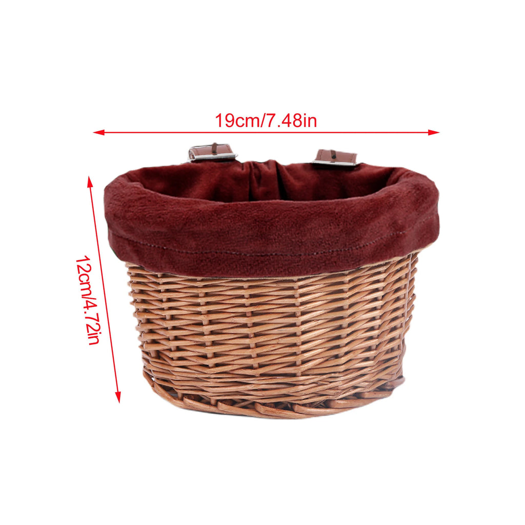 Kids Bike Basket Bicycle Wicker D-shaped Baskets Child Scooter Front Storage Basket With 2 Leather Strap For Cycling Accessories Oasis Select with Lining