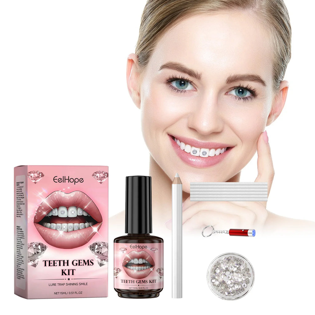 Eelhope Teeth Gems Kit DIY Set of Dental Gemstones Fashionable Dental Decoration Shining Brightening Stickers Convenient Drills Oasis Select