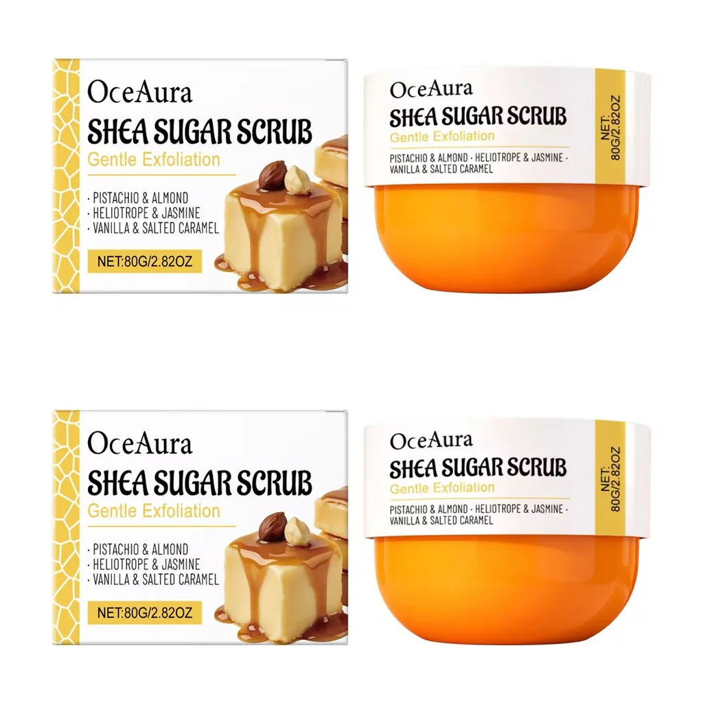 Hydrating Body Scrub Caramel Shea Sugar Scent Deep Exfoliation Remove Dead Skin Brightening Dull Skin Smoothing Bath Body Scrub Oasis Select 80g x2 boxed