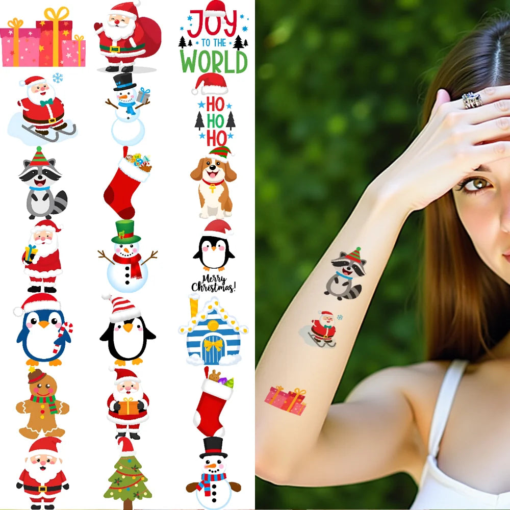 63-Piece Christmas Temporary Tattoo Stickers – Waterproof & Fun