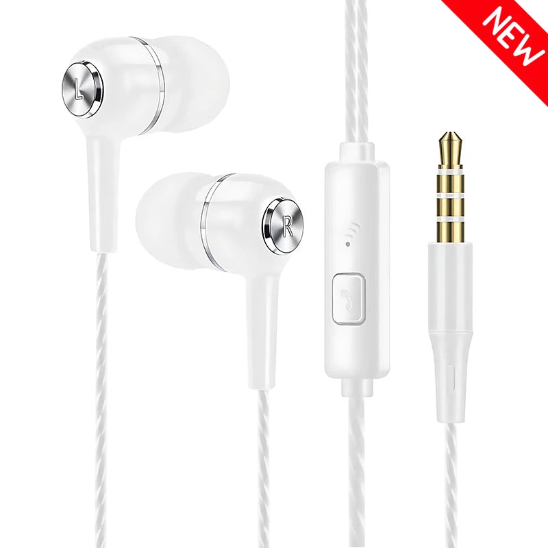 3.5mm Wired Earphone In Ear Headset HIFI Heavy Bass Earbuds Monitor Sports Headset Stereo Music Gaming Headphone With Microphone Oasis Select White 1PCS