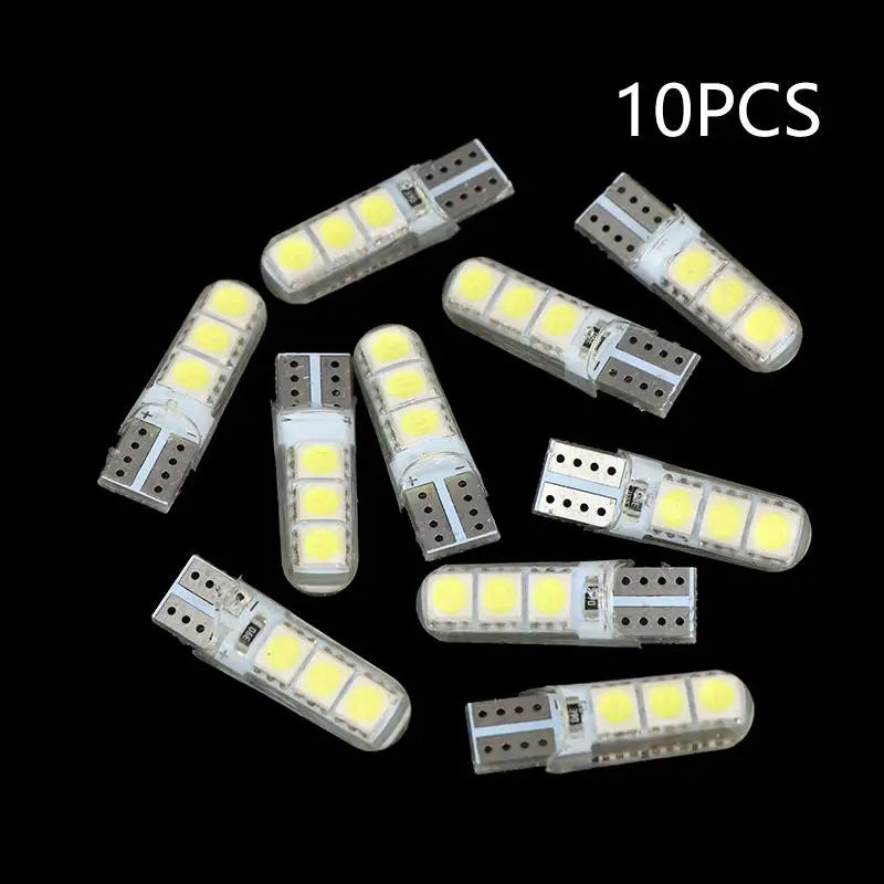 Commercial-Grade LED Bulb in High-Temperature Silicone; Fits W5W T10, 5050, 6SMD and Car Width, Trunk, License Plate Lights. Oasis Select 10PCS White