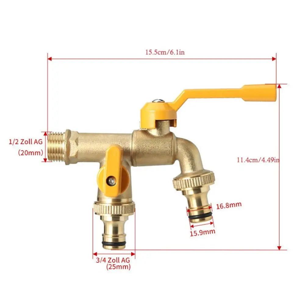 2-Way Garden Hose Faucet Adapter | Wall-Mount Brass Tap Splitter Garden Hose Splitter Oasis Select