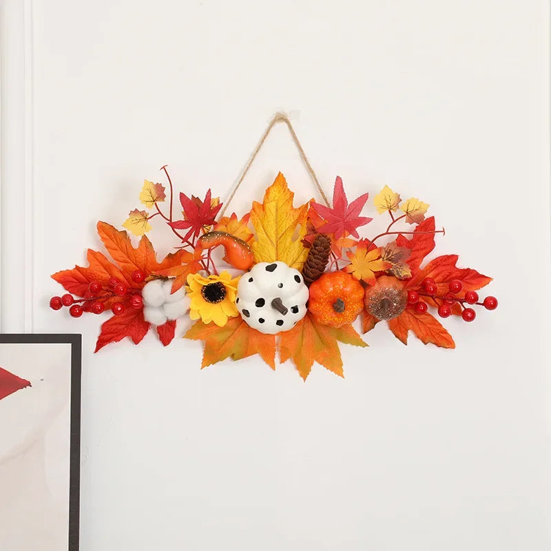 Halloween Maple Leaf Door Decor Autumn Pumpkin Maple Leaf Decor Halloween Front Door Wreath Pendant Decoration for Room Oasis Select F