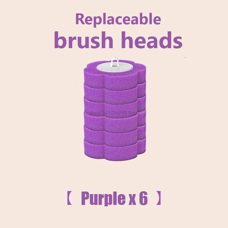 Disposable Toilet Brush Replacement Head Cleaning Kit Lengthened Handle Auto Lid Opening Toilet Bowl Cleaner Kit for Bathroom Oasis Select 6pcs brush-Purple