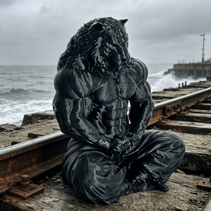 Meditating Tiger Warrior Figurine Muscular Black Anthropomorphic Tiger Sculpture Zen Animal Statue for Home & Office Decor Gift Oasis Select