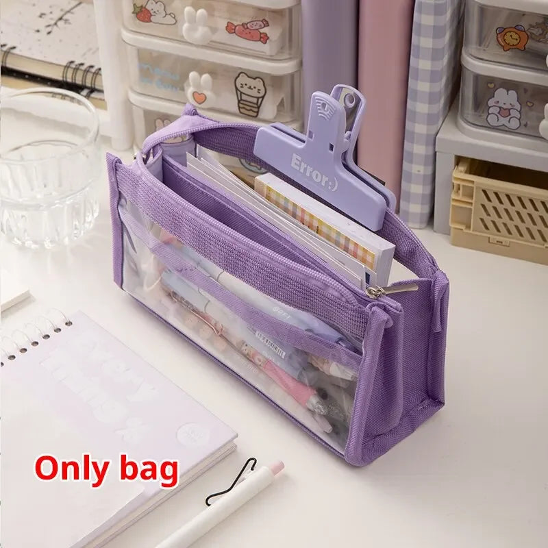 Transparent PVC Pencil Case, 6 Layer Large Capacity Stationery Bag - High Appearance School Organizer, Multifunctional Storage Oasis Select PURPLE