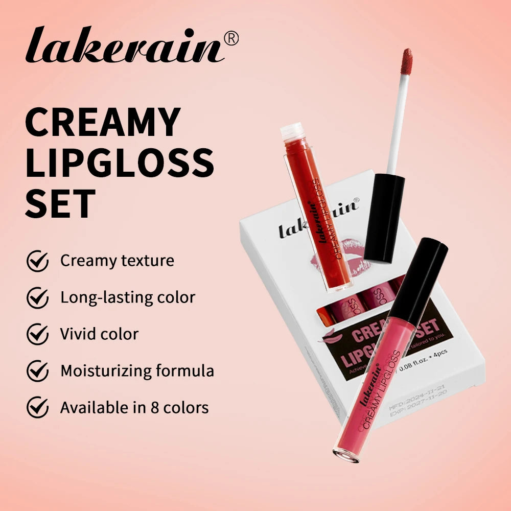4pcs Creamy Lip Gloss Cream Matte Long-Lasting Non-Stick Cup Not Fade Waterproof Pigmented Velvet Lipgloss Gift For Girlfriend Oasis Select