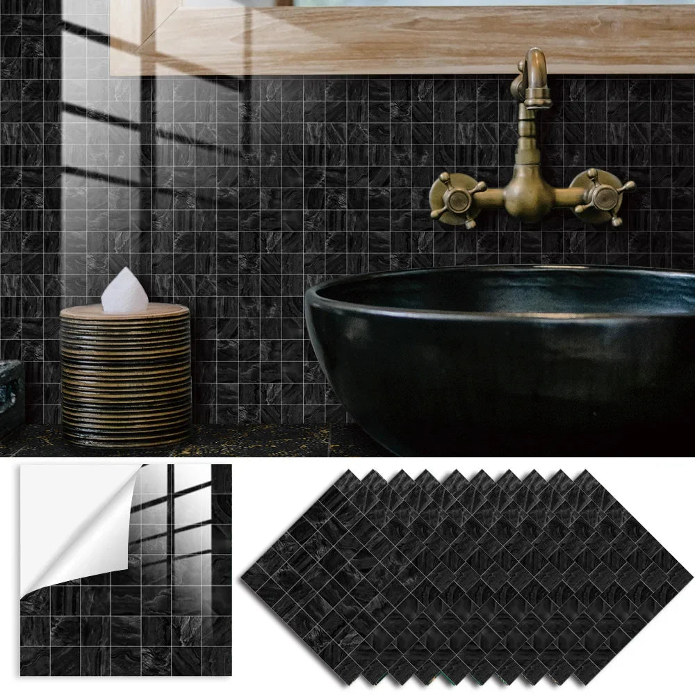 Grey Mosaic Pattern Home Decor Wall Stickers Kitchen Bathroom Refurbished Self-adhesive Paper Wall Decoration Oasis Select TS337 20x20cm-10 pieces