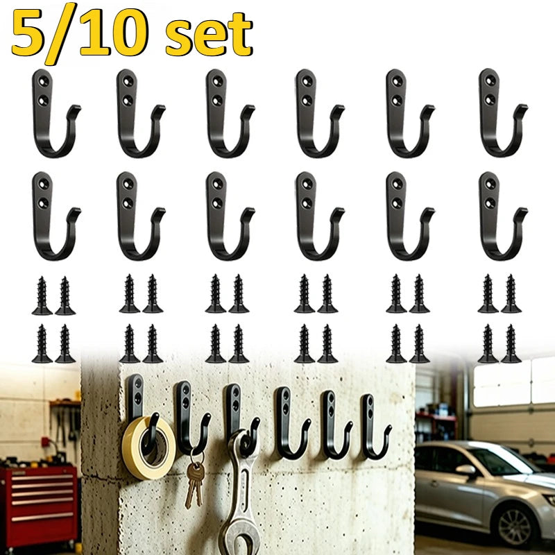 5/10 sets Heavy Duty Iron Hooks with Screws, Anti-Rust Wall Mounted Hanger for Garden Tools Garage Organization,Gancho De Pared Oasis Select
