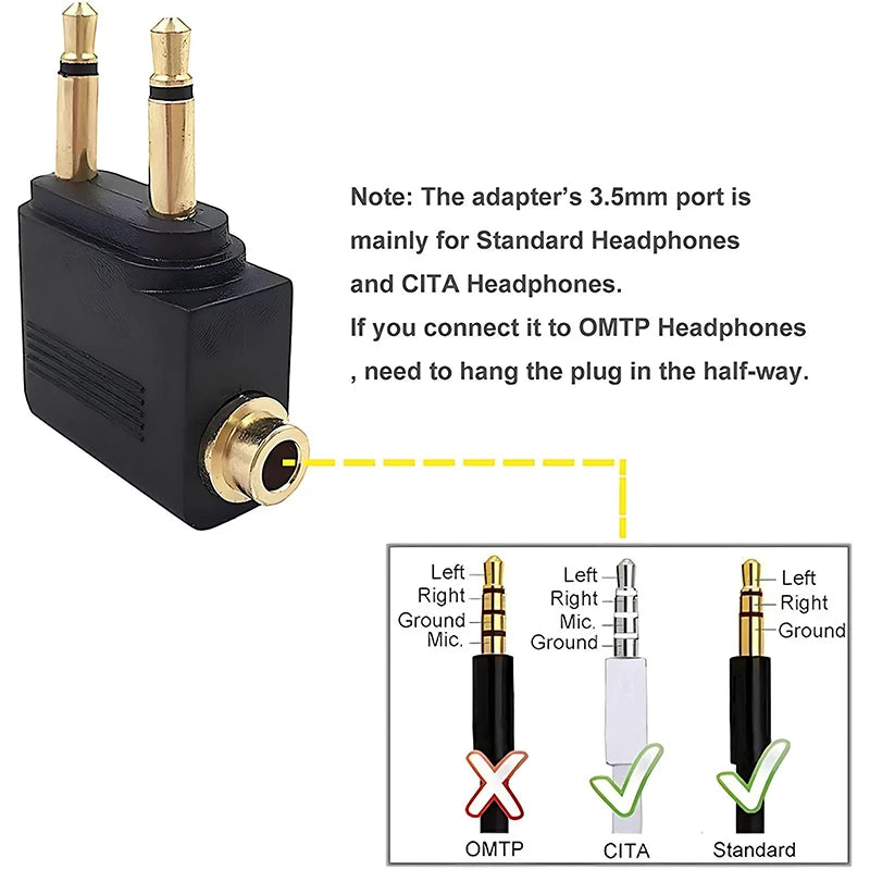 Wholesale 1-10PCS/Lot 3.5MM AUX Airplane Audio Converter Airline Aircraft Headphone Plug Jack Audio Adapter For Aircraft Travel Oasis Select