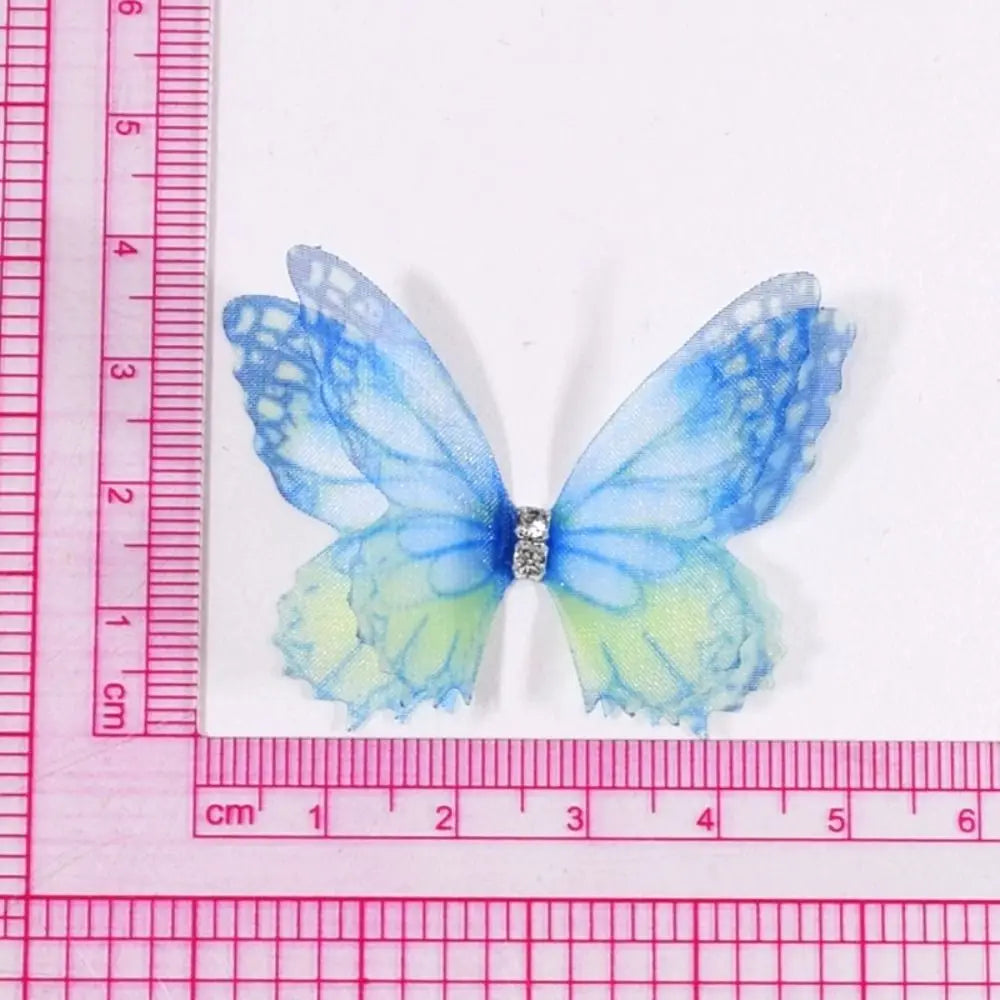 50Pcs 3D Organza Fabric Butterfly Appliques Double-layer Gradient Color Simulation Mesh Butterfly Patch Translucent Oasis Select