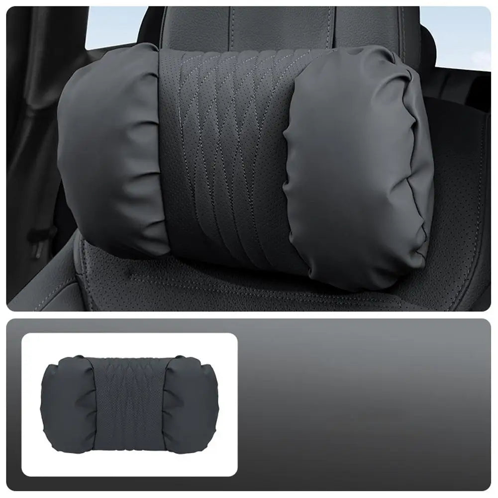 Nappa Leather Car Headrest & Lumbar Support Pillow Set