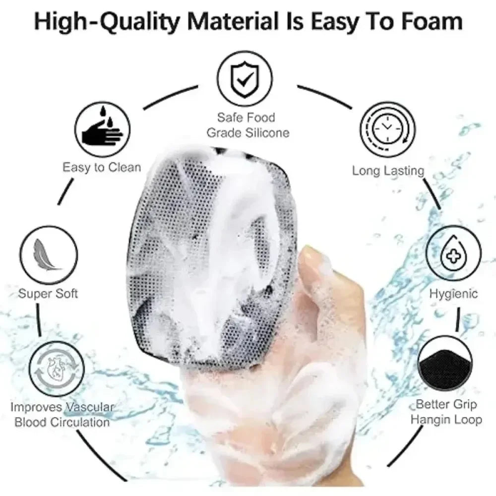 Soft Silicone Body Shower Scrub Brush, Handheld Facial Cleansing Oval Tool Gentle Exfoliation Massage Skin Bathroom Accessory Oasis Select