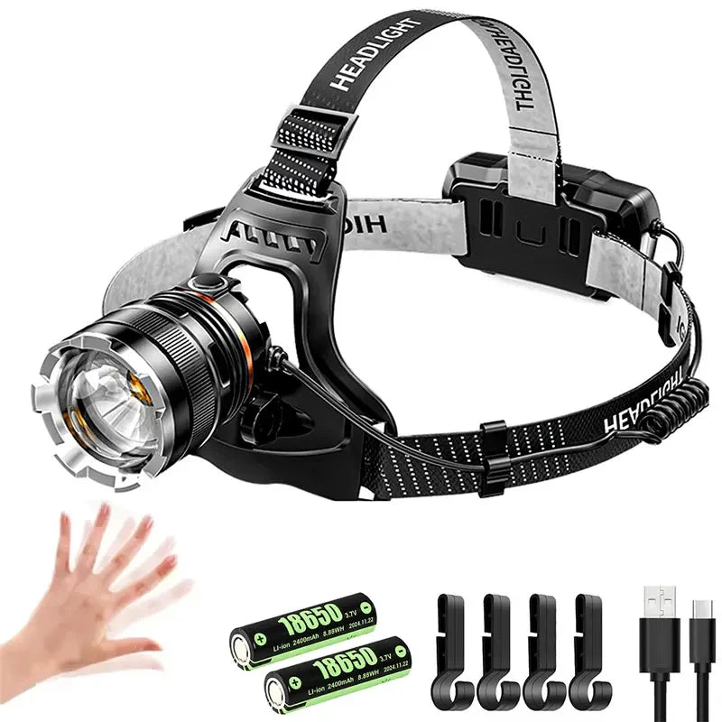 ZHIYU LED Headlamp Rechargeable | Zoom, Sensor, 2×18650