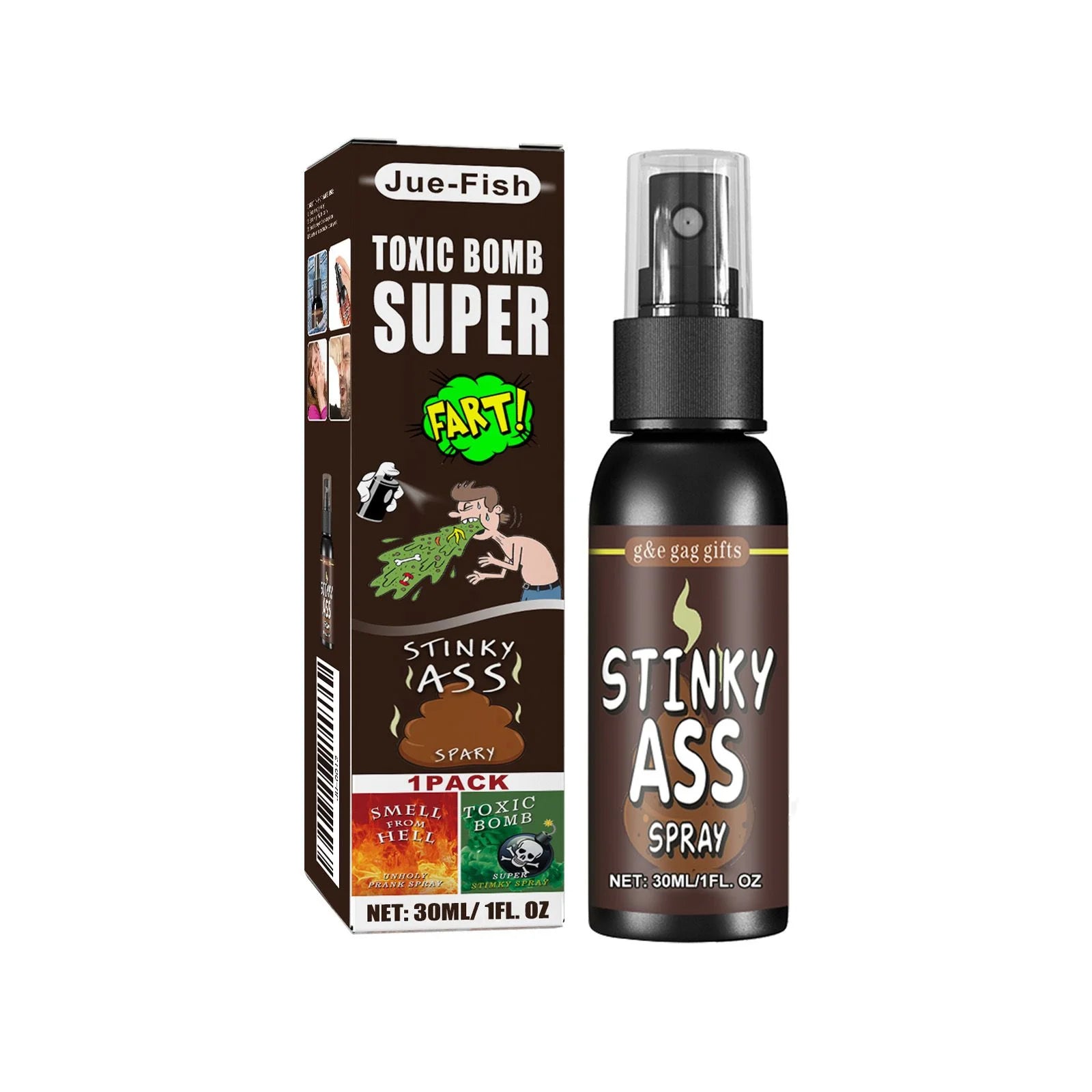 Jue Fish Fart Spray for April Fools' Day Gag Gifts Stinky Effect Funny Tricks Portable Bottle Non Toxic Smells Prank Spray 30ml Oasis Select Brown