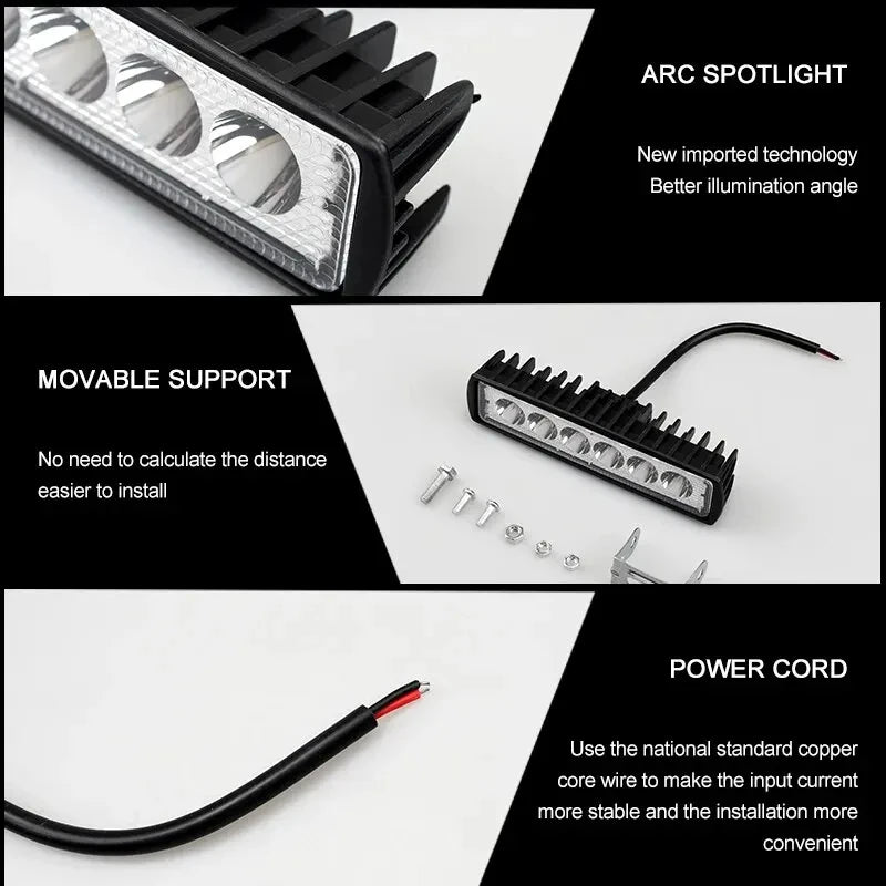 LED Work Light Bar 6000K 12V IP67 Flood Beam Off-Road Lamp