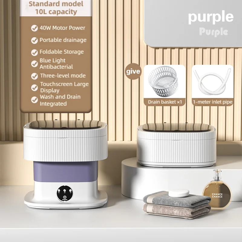 10L Portable Compact Folding Washing Machine with Timed Spin Dry Function for Socks, Underwear, and Lingerie Cleaning Oasis Select purple EU