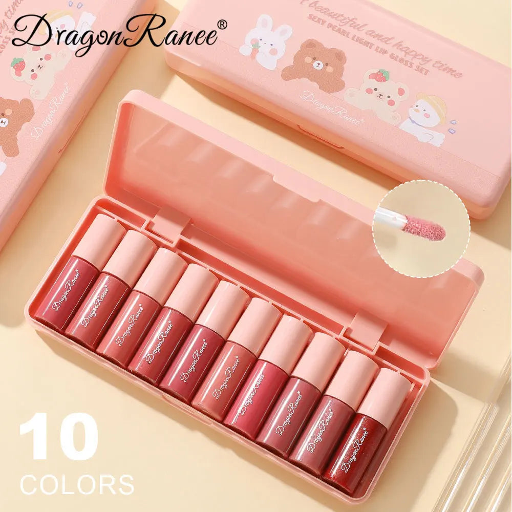 10-Color Cartoon Lip Gloss Set – Waterproof Mirror Finish Glaze