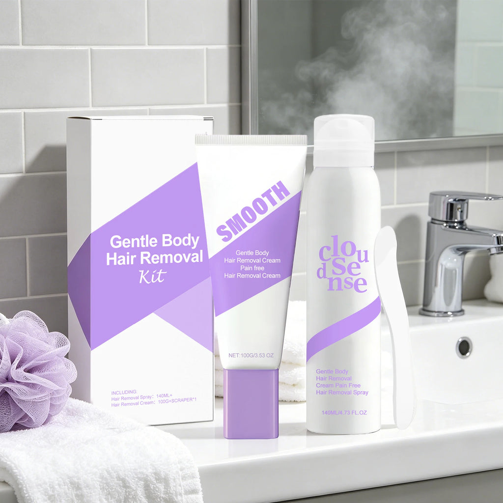 Body Hair Removal Kit, 140ml Spray + 100g Cream with Scraper Painless Hair Remover for Arms, Legs, Underarms Area No Irritation Oasis Select