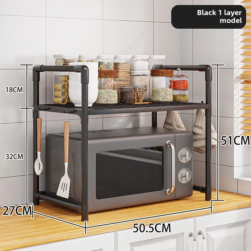 Heavy Duty Kitchen Baker's Rack Floor Standing Microwave Oven Stand 2 Tier Storage Shelf Organizer for Air Fryer Pot Holder Oasis Select single layer black