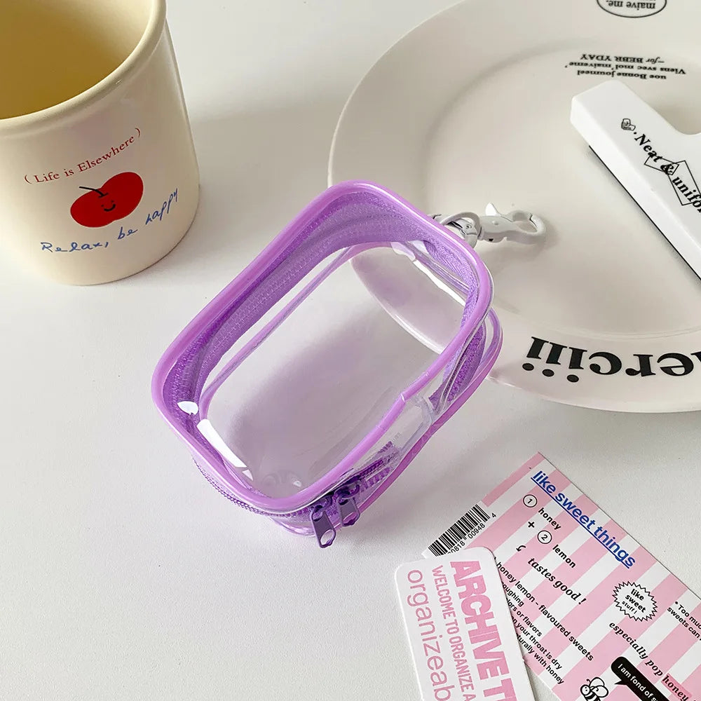 Transparent PVC Plush Dolls Storage Pouch Square Earphone Organizer Purse With Keychain Anime Cartoon Toy Display Protector Case Oasis Select Purple