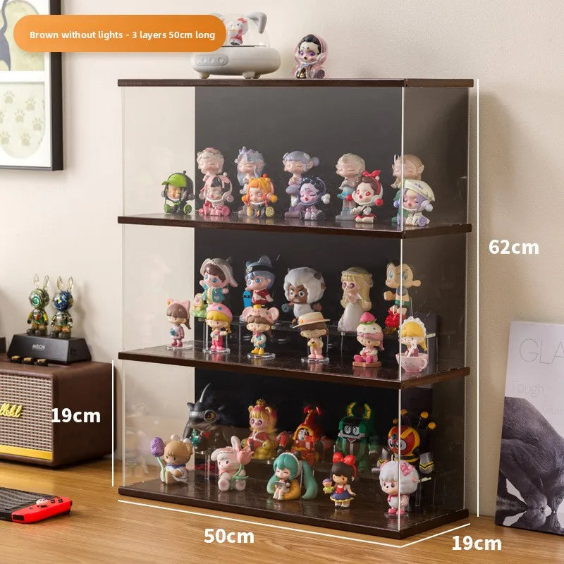 Figure building block display cabinet multi-layer stackable dust storage cabinet tide play figure transparent display box Oasis Select Coffee color 3-50