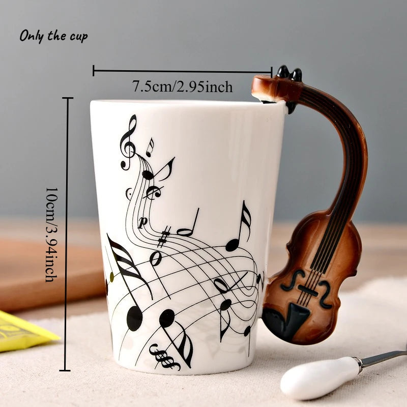 1pcs Ceramic Music Cup Mug Electric Guitar Instrument Creative Coffee Cup Enamel Porcelain Guitar Violin Style Oasis Select 201-300ml Violin Freedom