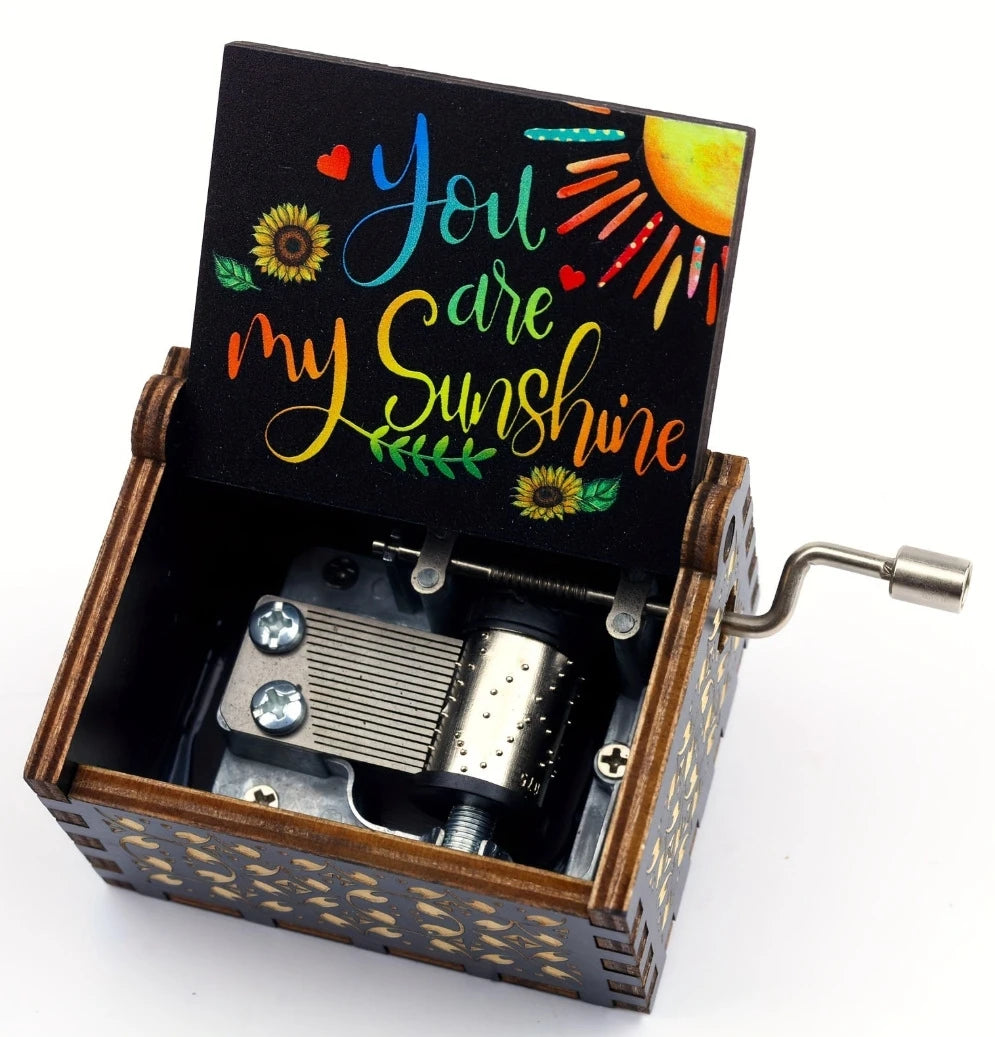 Wooden hand cranked music box, you are my sunshine music painting boutique gift, music box Oasis Select 7