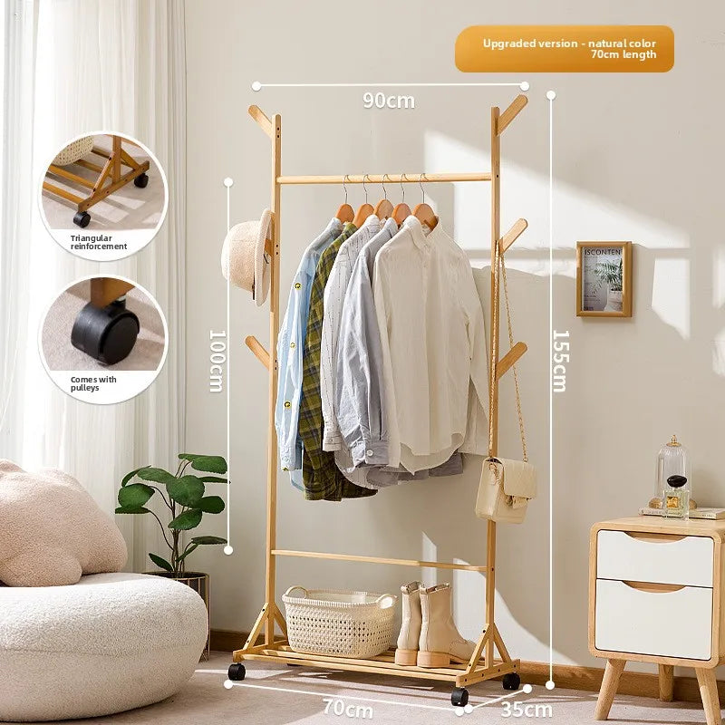 Simple coat rack Hanging hanger Floor to ceiling Living room Bedroom hanger Children's creative solid wooden clothes rack Oasis Select SJ primary 70