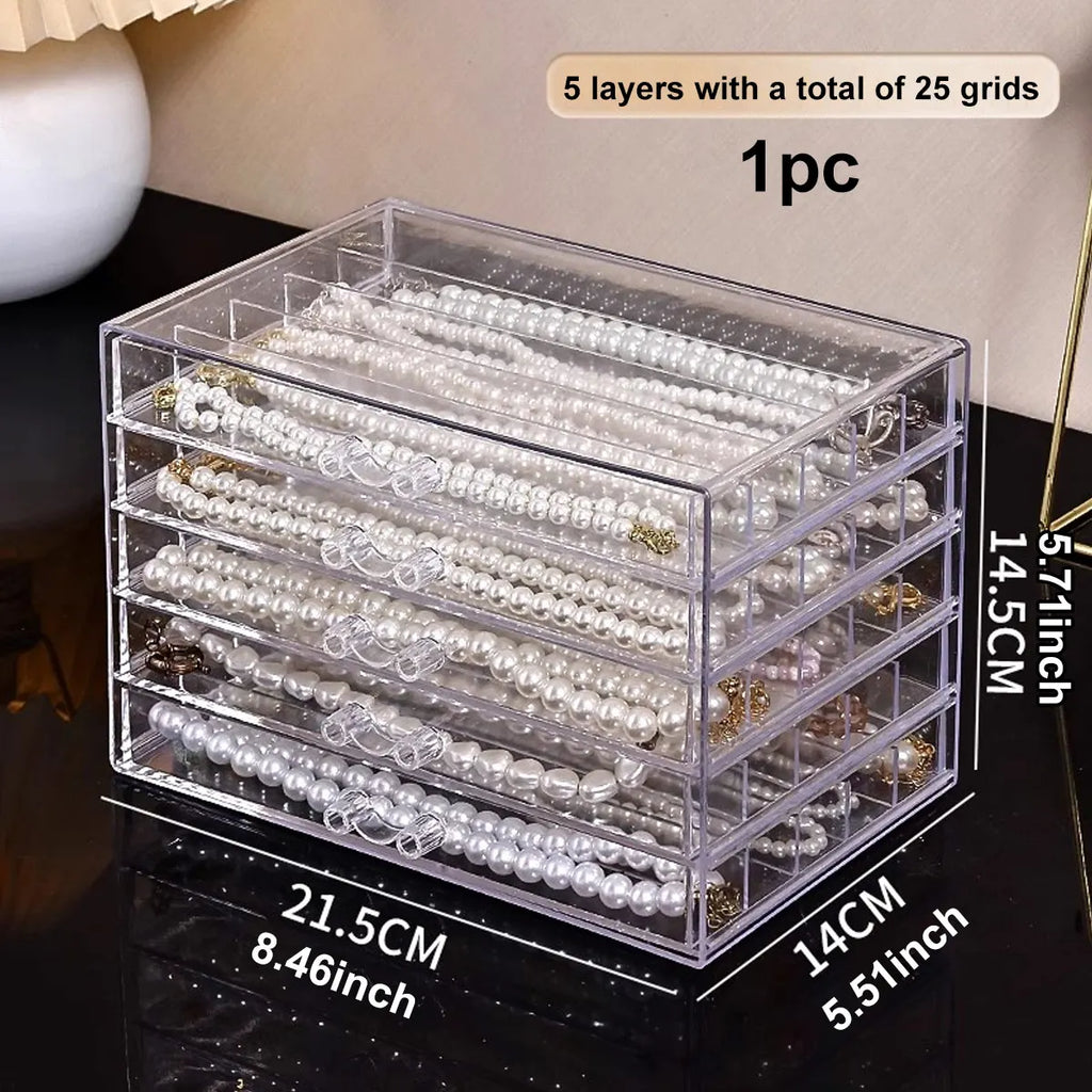 1pc Transparent Necklace Storage Box, Jewelry Tray, Necklace Display Cabinet, Suitable Jewelry Storage Drawer for Women Oasis Select 5 layers - 25 grids