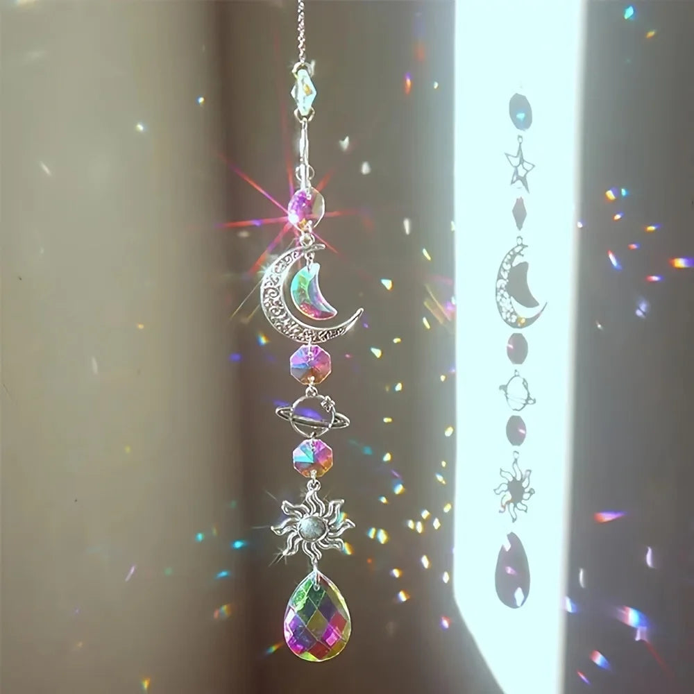 Crystal Wind Chime Love Heart Moon Sun Catcher Hanging Pendant Dream Catcher Rainbow Hanging Drop Windchime Home Garden Decor Oasis Select Style 3