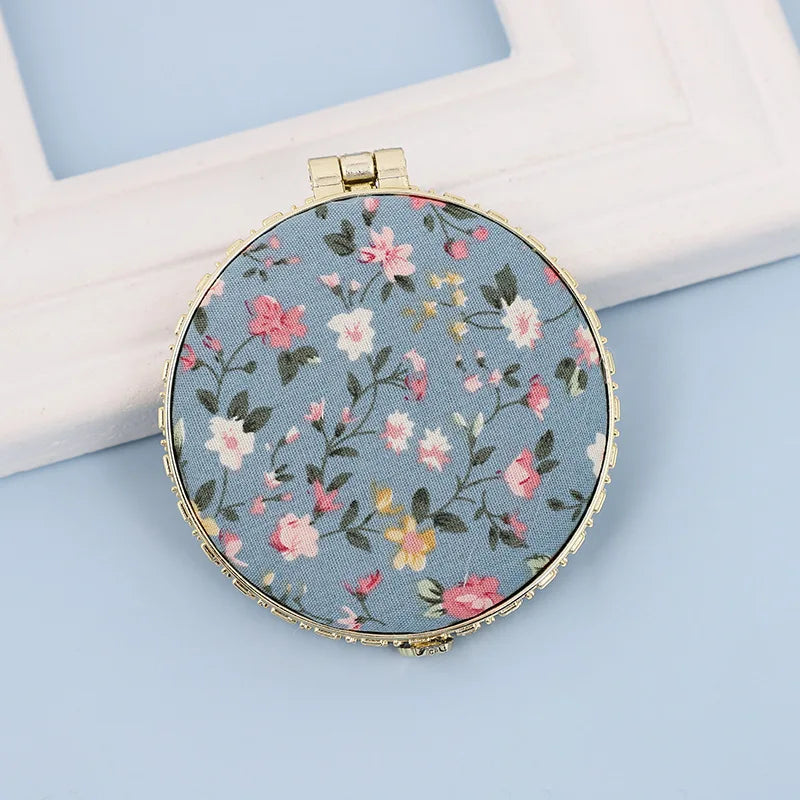 Pocket Floral Mirror Mini Makeup Compact Portable Two-side Folding Make Up Mirror Women Vintage Cosmetic Make Up For Gift Oasis Select Blue-A