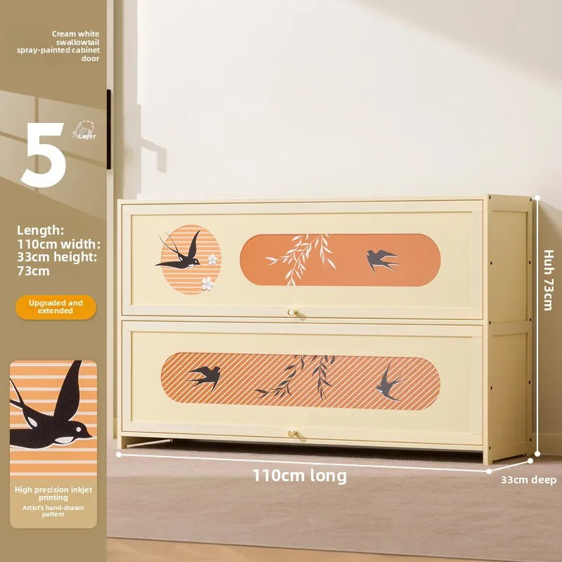Home shoe cabinet Home entrance Indoor solid wood porch cabinet Large capacity shoe rack Cream style retro storage Oasis Select Five floors 110