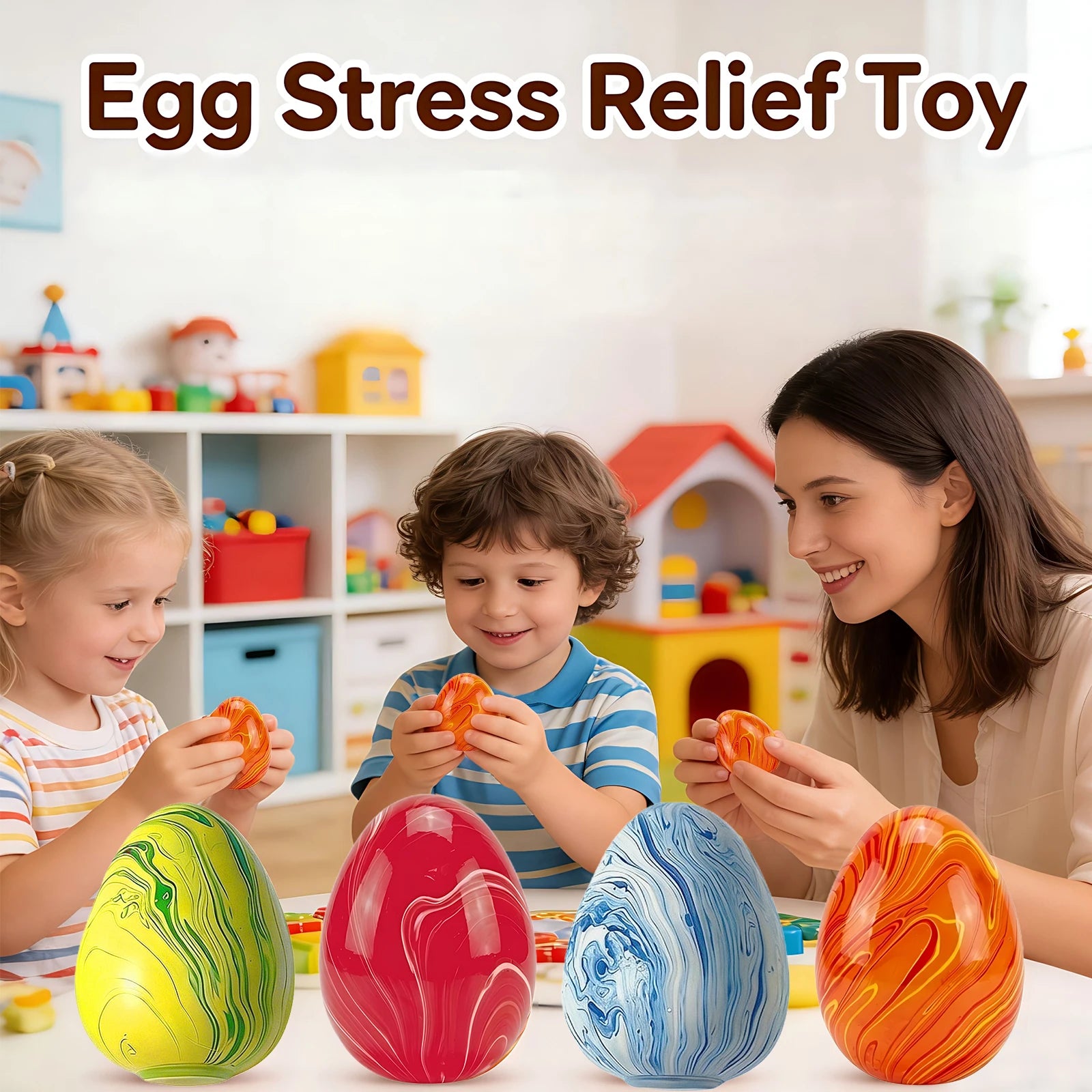 Simulated Egg Stress Ball Toy Cute Stress Relief Toy Slow Rebound Squeeze Toy for Adults Kids Non-bounce Fidget Toy 4 Colors Oasis Select