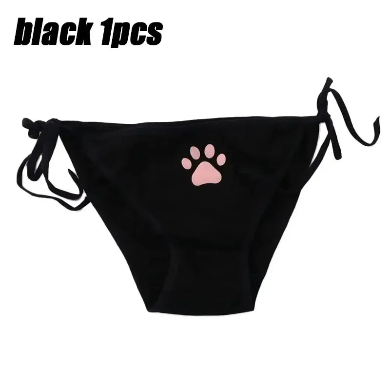 1-6PCS Sexy Bandage Lolita Panties Low Waist Lingerie Cute Claw Women's Briefs Low Waist Animation Underwear Oasis Select black 1pcs One Size As shown