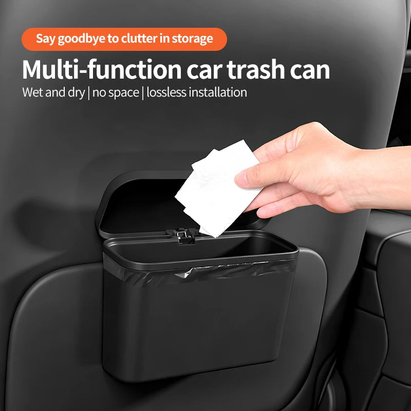 Hanging Car Trash Can with Lid – Waterproof Wet & Dry Organizer