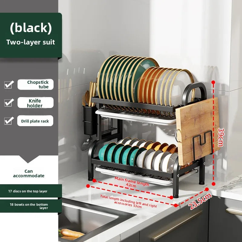 Kitchen Storage Artifact H-Type Dish Rack Drain Rack Multi-layer Multifunctional Bowl Rack Chopstick Rack Kitchen Shelf Oasis Select H two-layer set