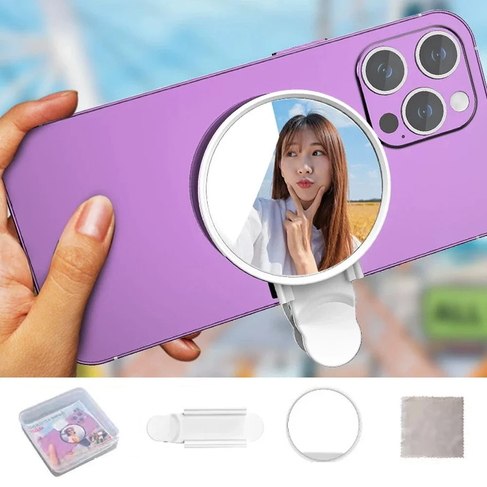 Clip-On Selfie Ring Mirror with Fill Light for Smartphone