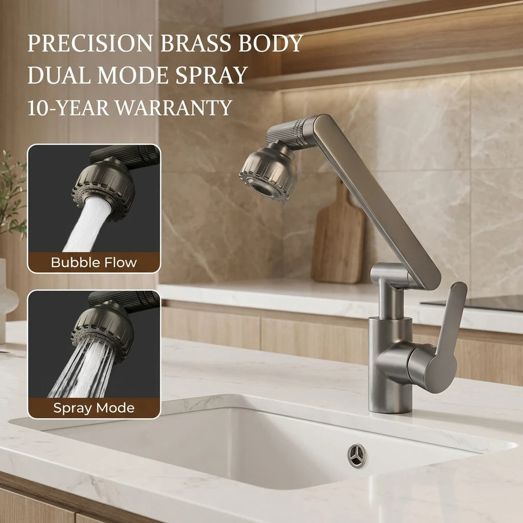 Multifunction Bathroom Kitchen Sink Faucet Swivel Cold Hot Water Tap with 2 Modes Basin Water Tap Oasis Select