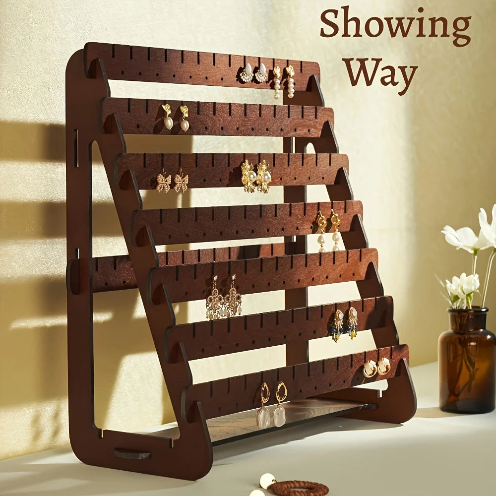 Multilayer Solid Wooden Earring Stand Holder High-capacity Jewelry Storage Organizer Shelf Home Living Room Bedroom Desktop gift Oasis Select