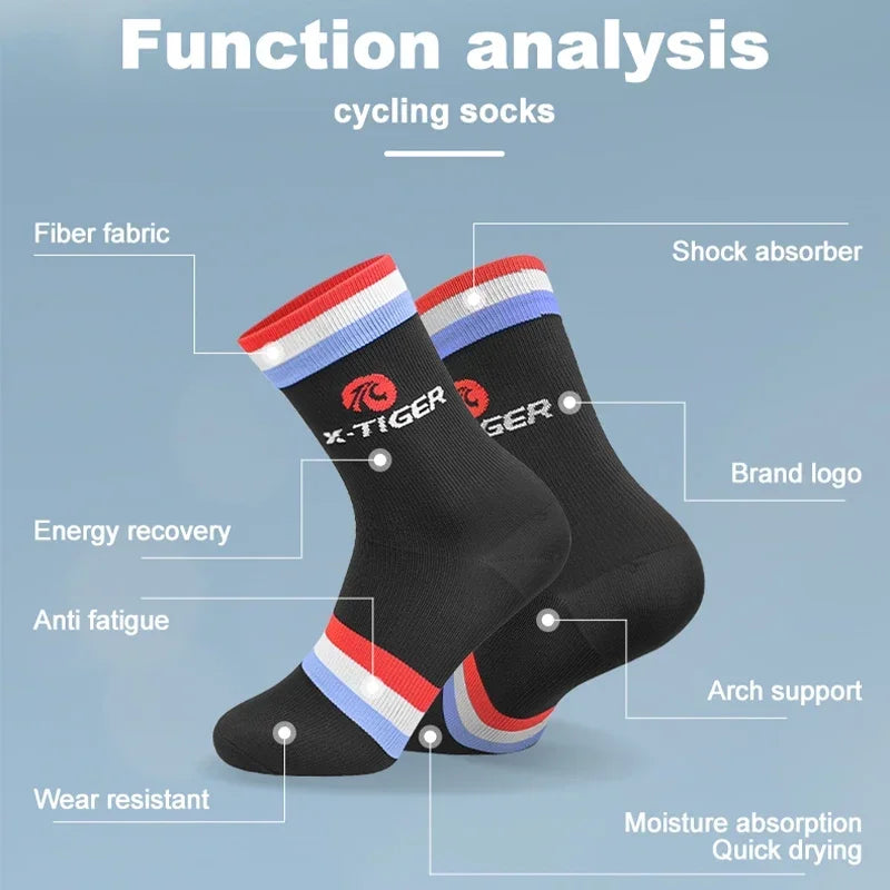 X-TIGER Cycling Sports Socks Black White Bicycle Socks for Men Women Outdoor Wear-Resistant Professional Racing Running Socks Oasis Select