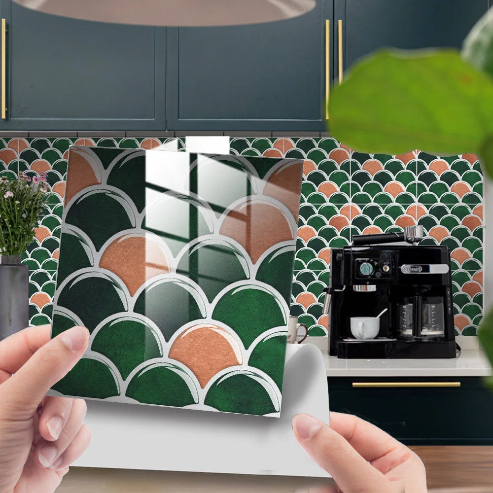 Retro marble grain covered with crystal film fish scale visual 3D ceramic tile paste home decoration renovation wall paste Oasis Select DJ-037 20cm x 20cm-25pcs