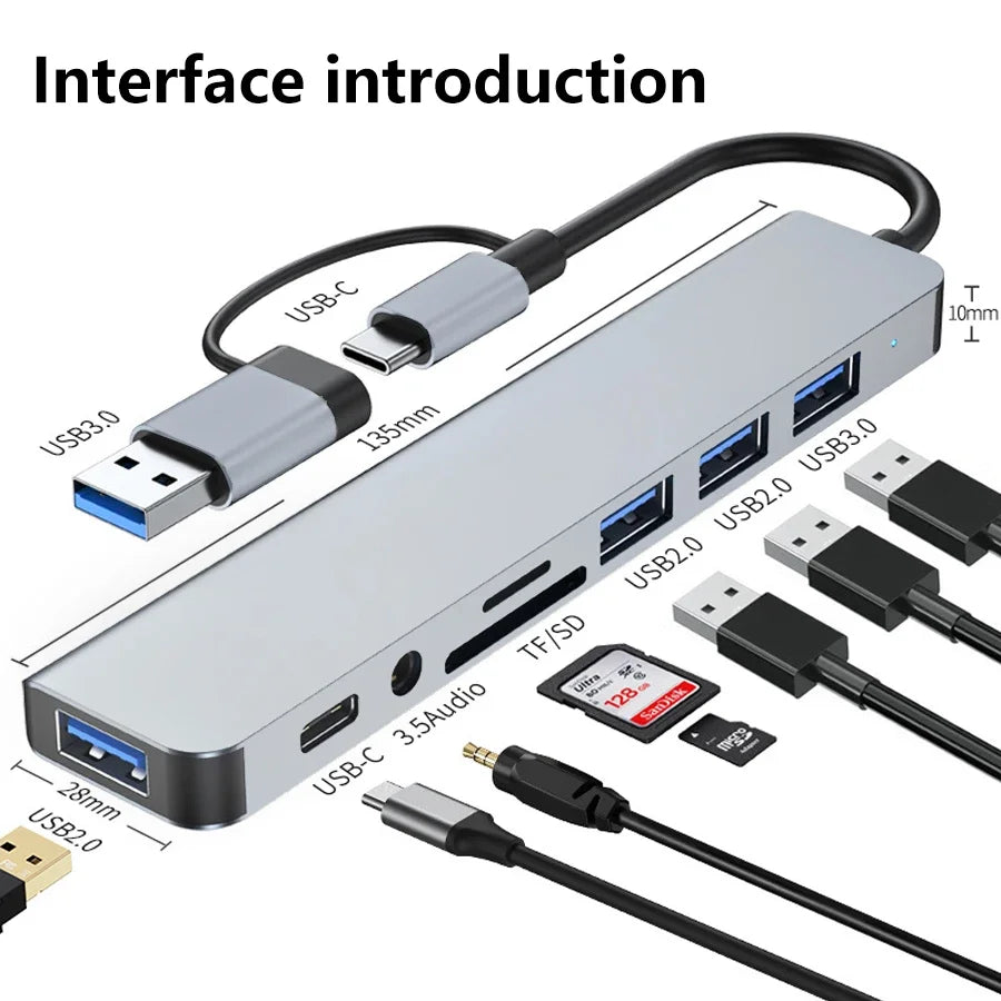 GGBEE 8-in-2 USB-C Hub – 4 USB Ports & SD Card Reader USB-C Hub Oasis Select