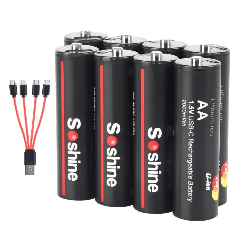 Soshine Original Li-ion AA Rechargeable Batteries USB Lithium battery 2000mWh 1.5V AA Rechargeable Batteries with Charging cable Oasis Select 8pcs AA 1.5V 2000