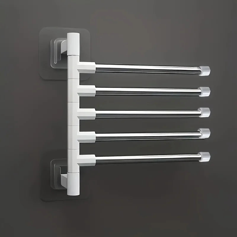 1Pc Silver Aluminum Swing Arms Towel Rack Save Space 5-Bar Towel Hanger Wall Mounted Bracket Hanging Holder Bathroom Tool Oasis Select WHITE