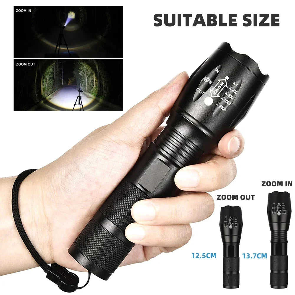 High Power Led Flashlights Camping Torch 5 Lighting Modes Aluminum Alloy Zoomable Light Waterproof Material Use 3 AAA Batteries Oasis Select