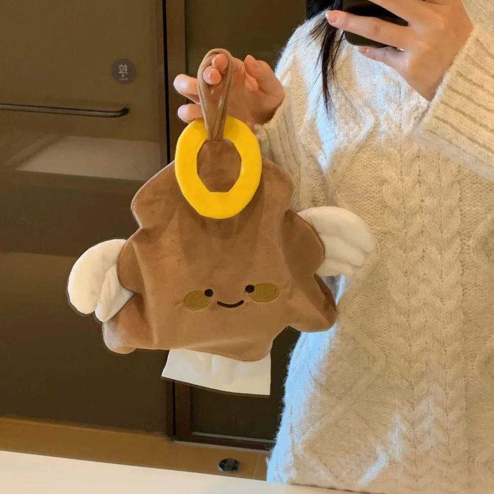Creative Angel Shaped Hanging Tissue Bag Plush Fabric Paper Box Pouch Tissue Holder Baby Wet Wipes Box Holder For Home Kitchen Oasis Select